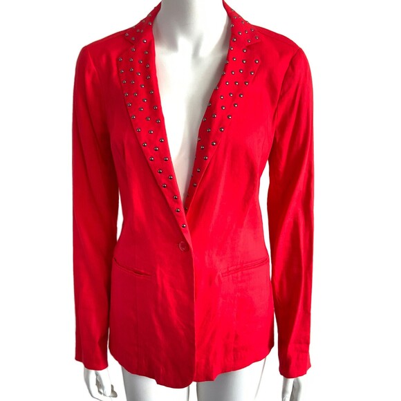 Linen Blend Studded Rock & Republic Jacket Red Long Sleeves Single Button 4 - Picture 1 of 9